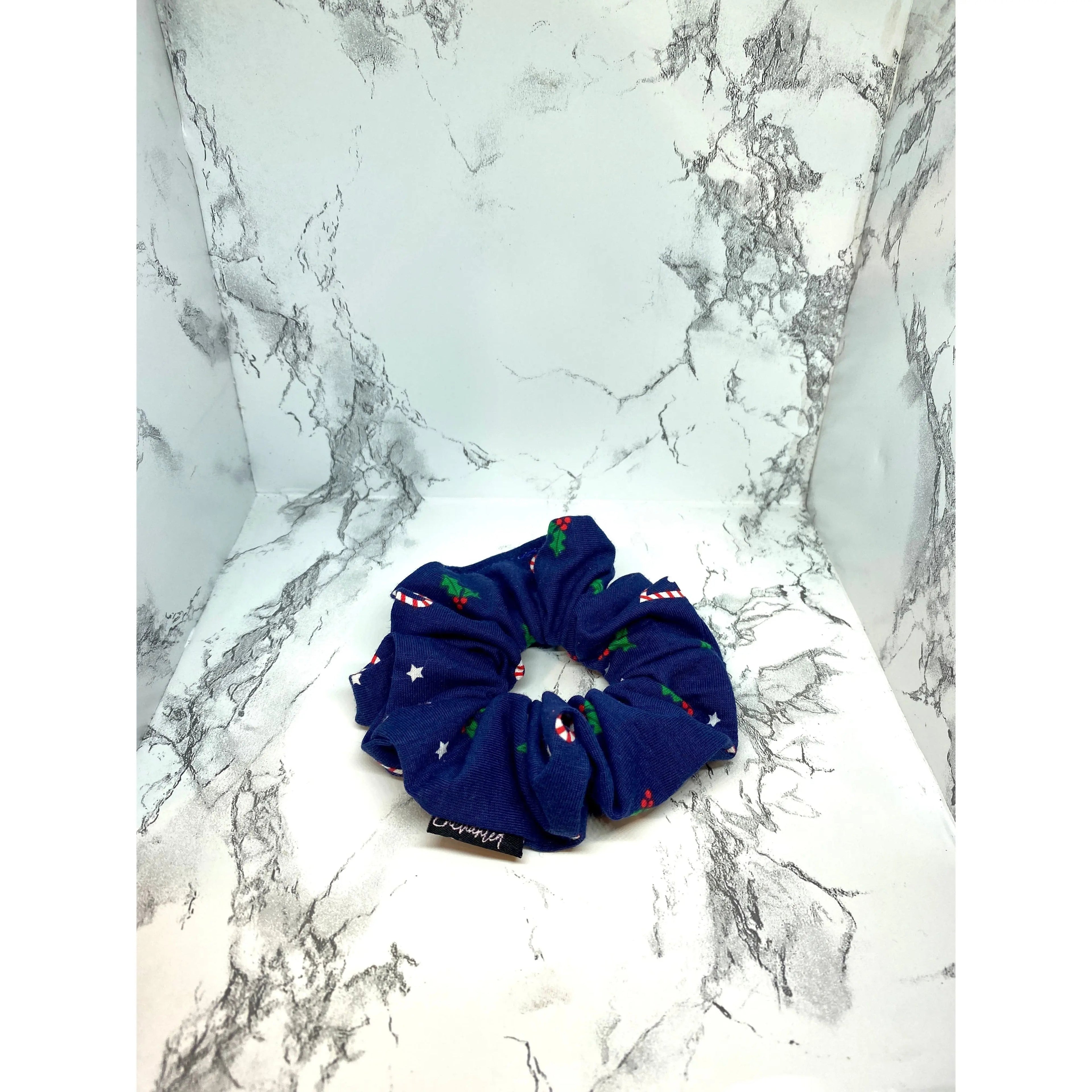 Mini Navy Candy Cane Christmas Scrunchie