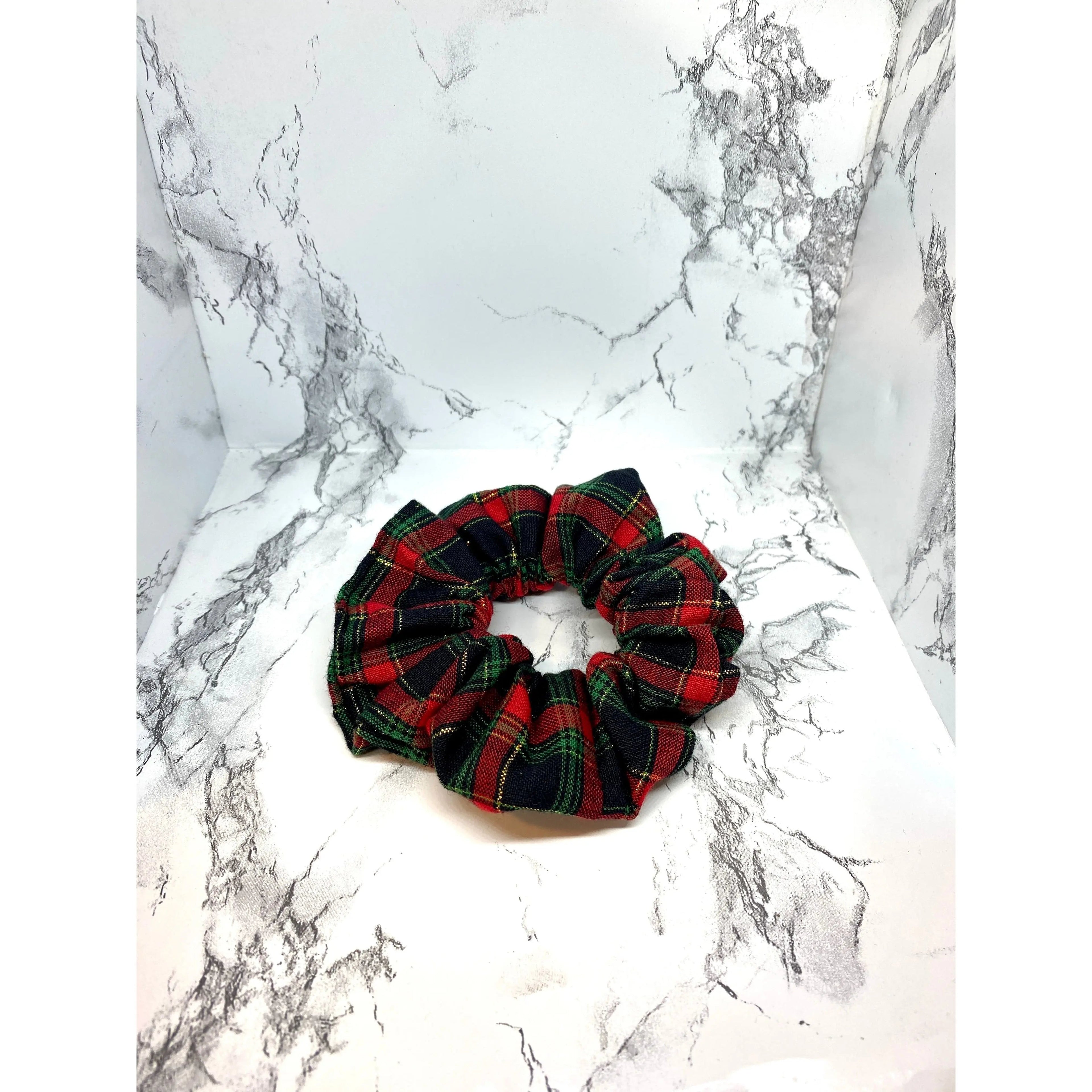 Mini Gold Sparkle Plaid Christmas Scrunchie