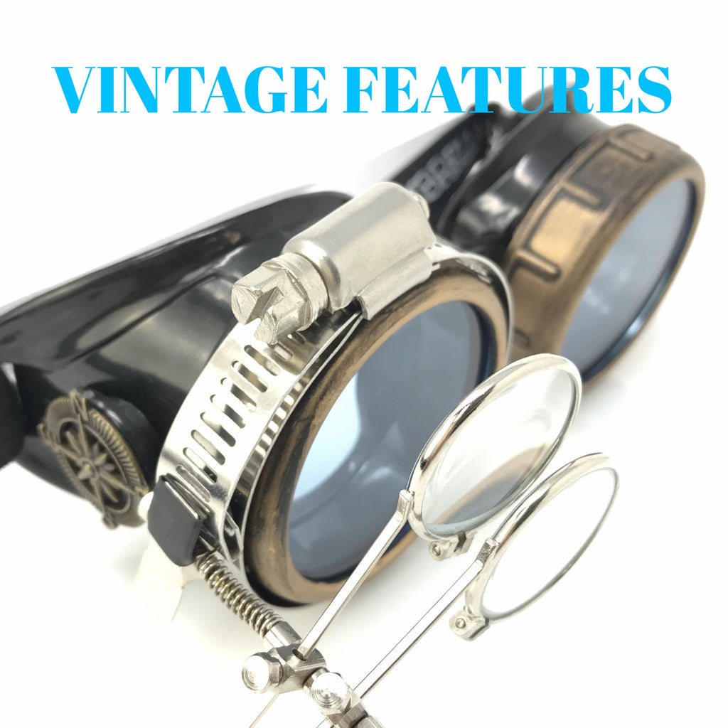 Steampunk Goggles with magnifying loupes light blue lenses