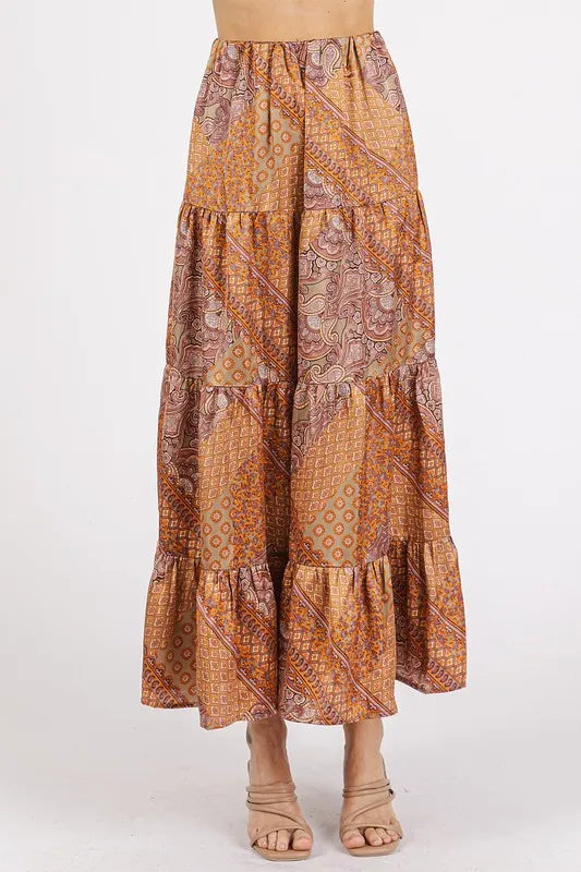Paisley Patchwork Print Satin Maxi Skirt