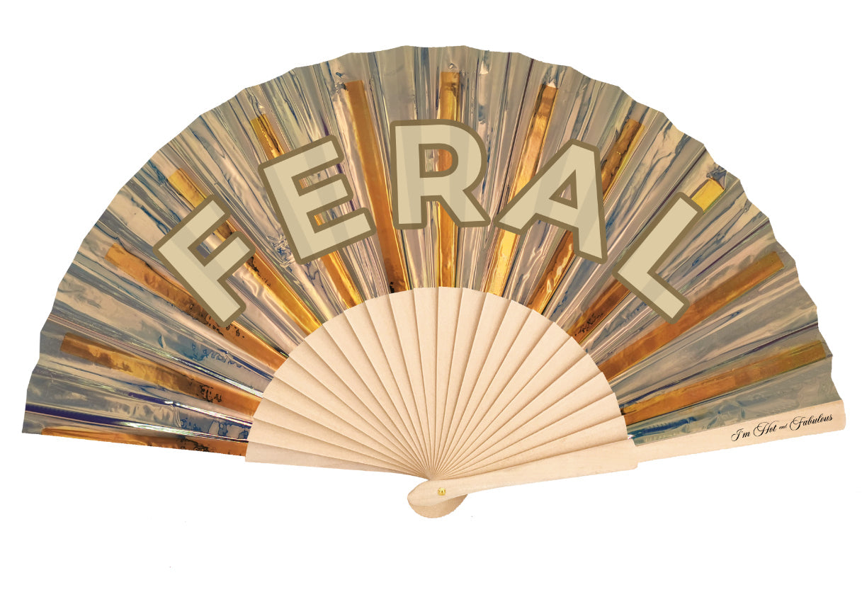 Gold Holographic Feral Hand Fan