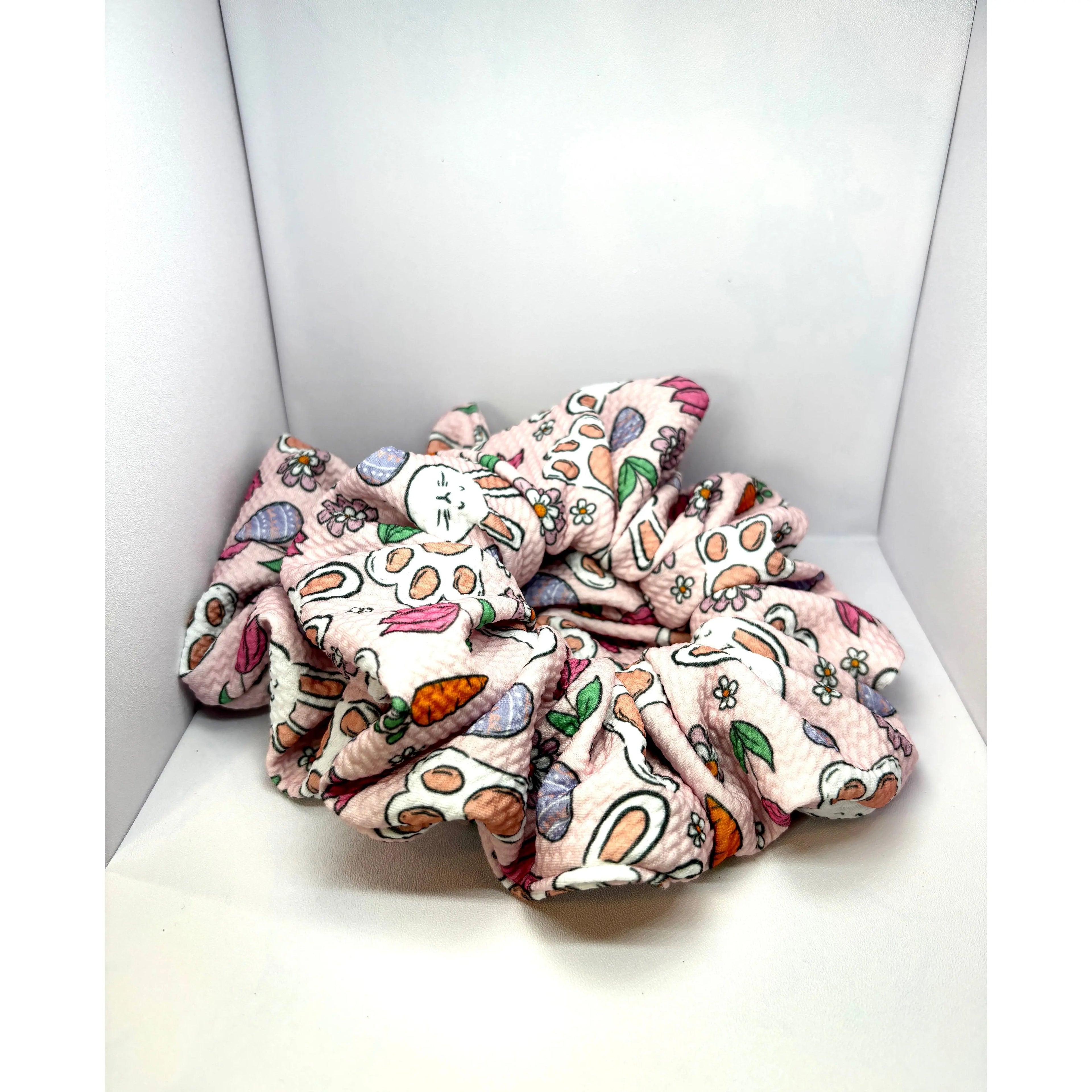 Pink Floral Bunny Easter Bullet Scrunchie