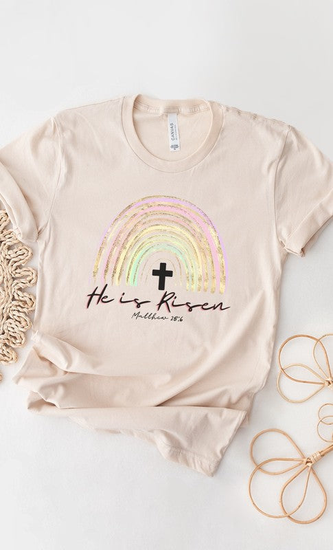 He Is Risen Glitter Rainbow Graphic Tee T-Shirt