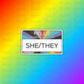 Hello My Pronouns Are She/They Name Tag Sticker