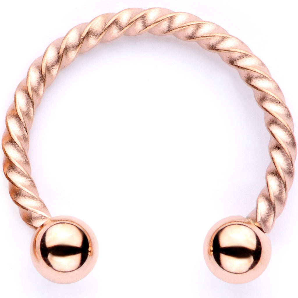 16G Blue Faux Opal Rose Gold Tone Twisted Horseshoe Clip On Fake Septum Ring Set