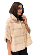 Genuine Scandinavian Mink Fur Poncho in Peach Blush