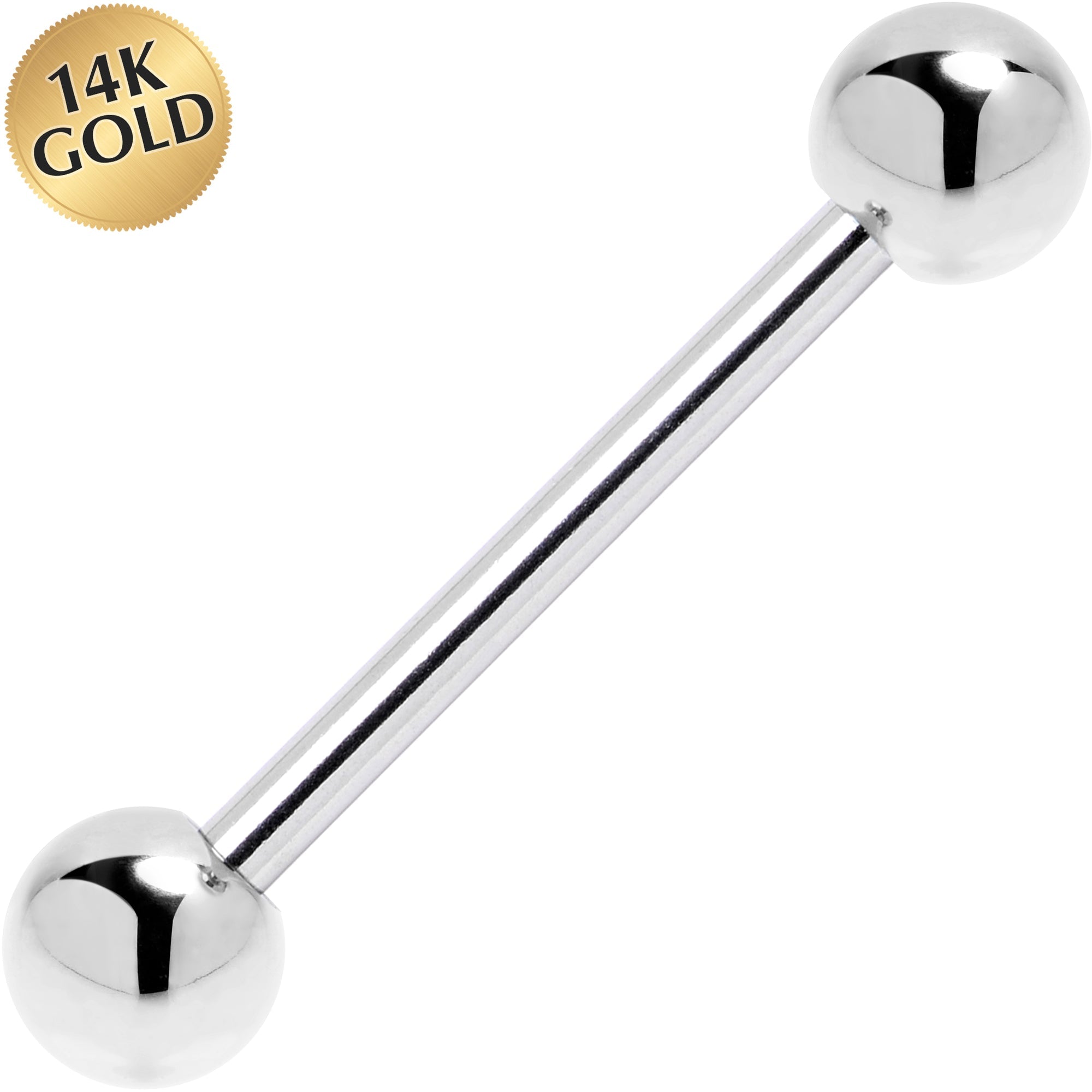 Solid 14k White Gold Barbell Tongue Ring 14G 5/8 5mm Ball