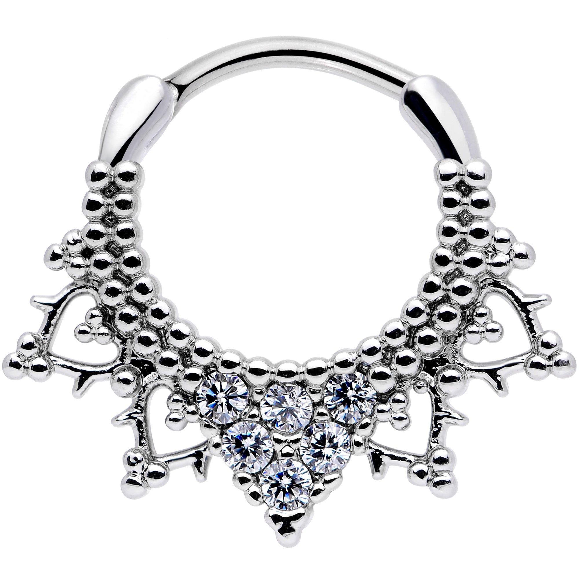 16G 3/8 Clear CZ Gem Triangle Ornate Septum Clicker