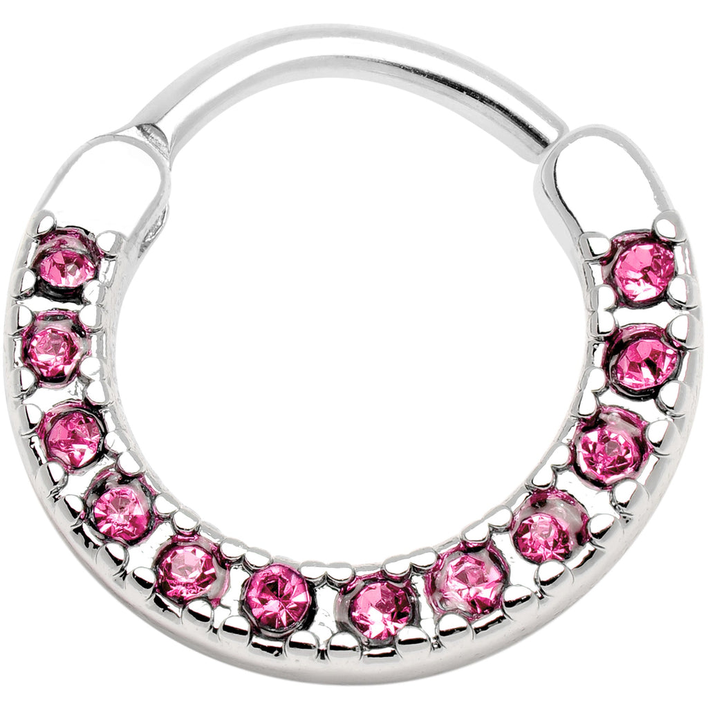 16G 3/8 Pink Gem Paved Septum Clicker