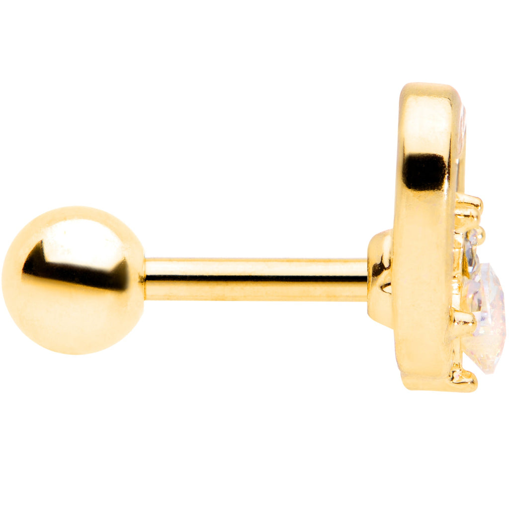 16G 1/4 Clear Gem Gold Tone Hollow Heart Cartilage Tragus