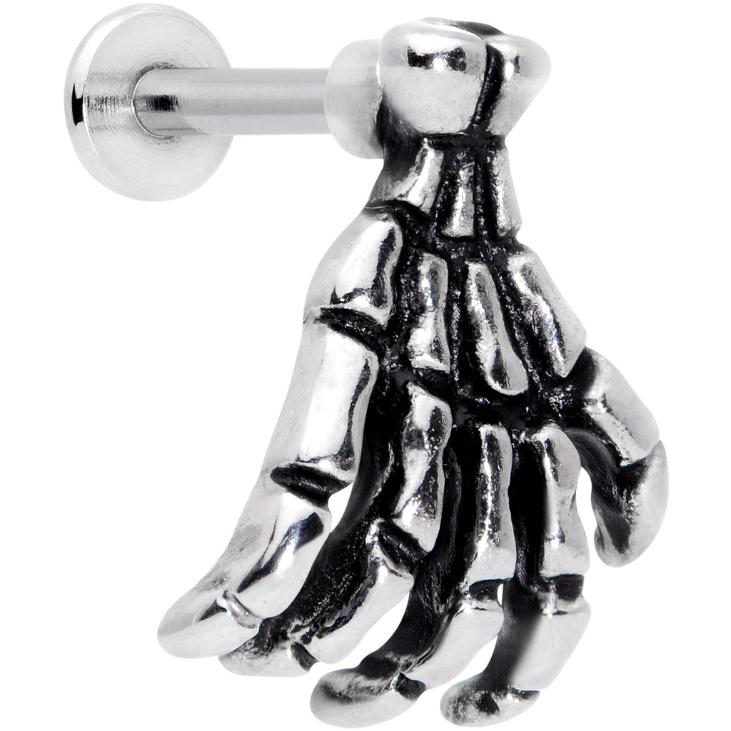 16G 1/4 Spooky Skeleton Hand Halloween Labret Monroe Tragus