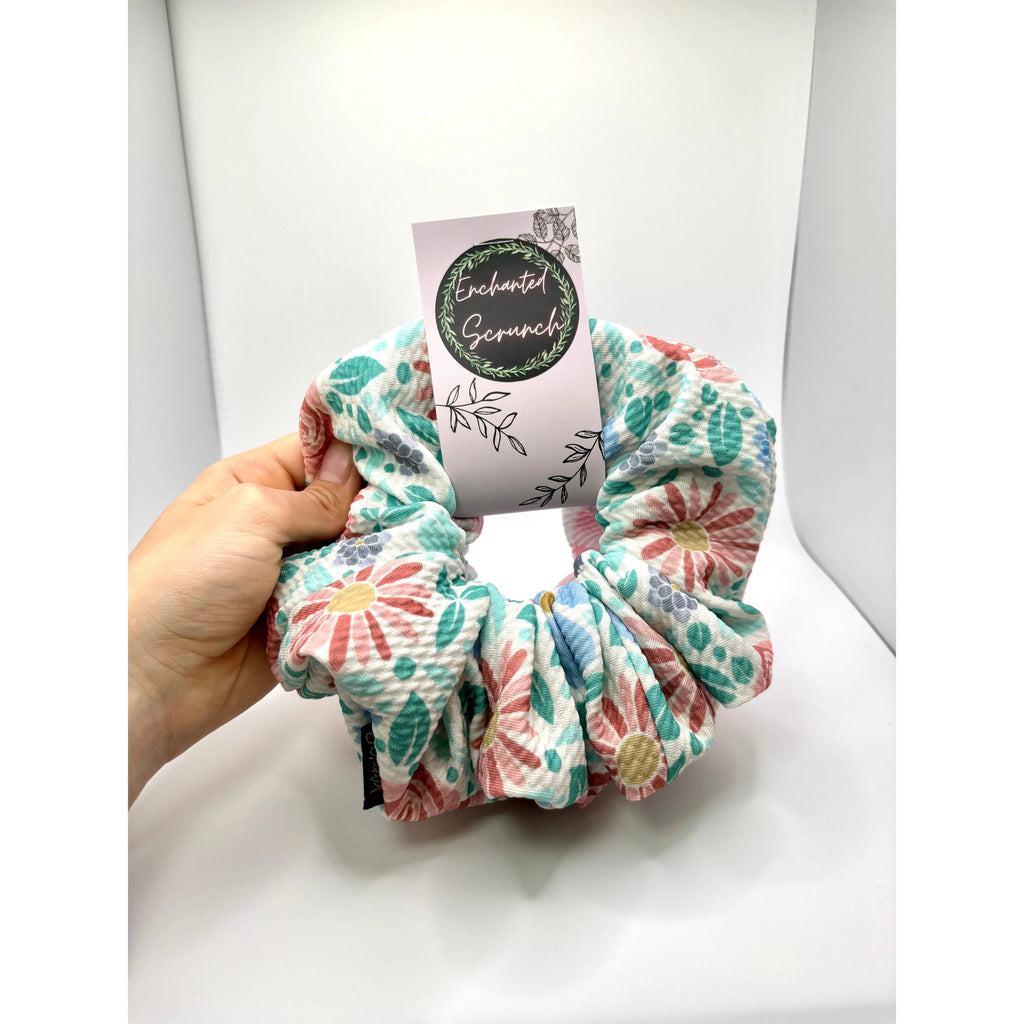Blue Floral & Pink Gingham Scrunchie Set