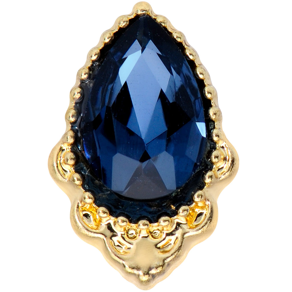 16G 1/4 Blue Gem Gold Tone Noble Drop Cartilage Tragus Earring