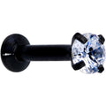 16G 1/4 CZ Gem Black 3mm Threadless Push In Labret Tragus