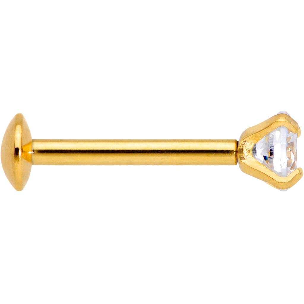 18G 5/16 CZ Gem Gold PVD 3mm Threadless Push In Labret Tragus