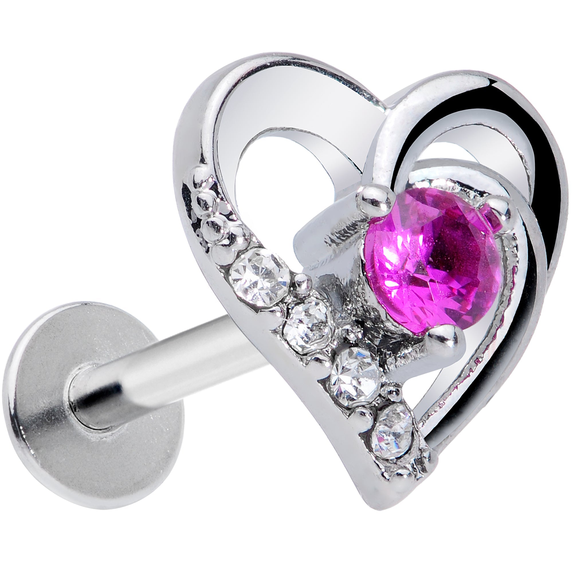 16G 5/16 Clear Pink Gem Heart Valentines Day Labret Monroe Tragus