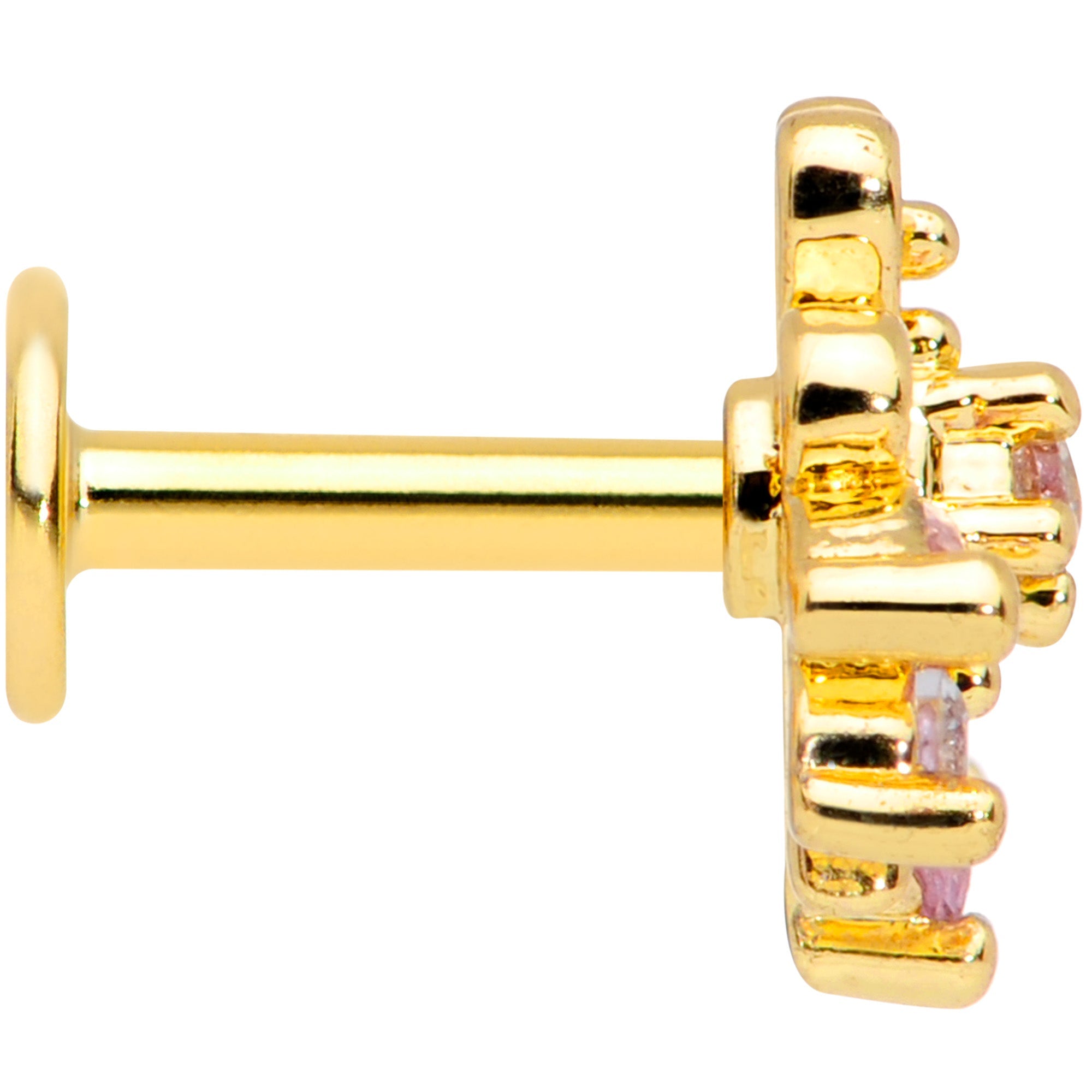 16G 1/4 Clear Pink CZ Gem Gold Tone Looping Labret Monroe Tragus