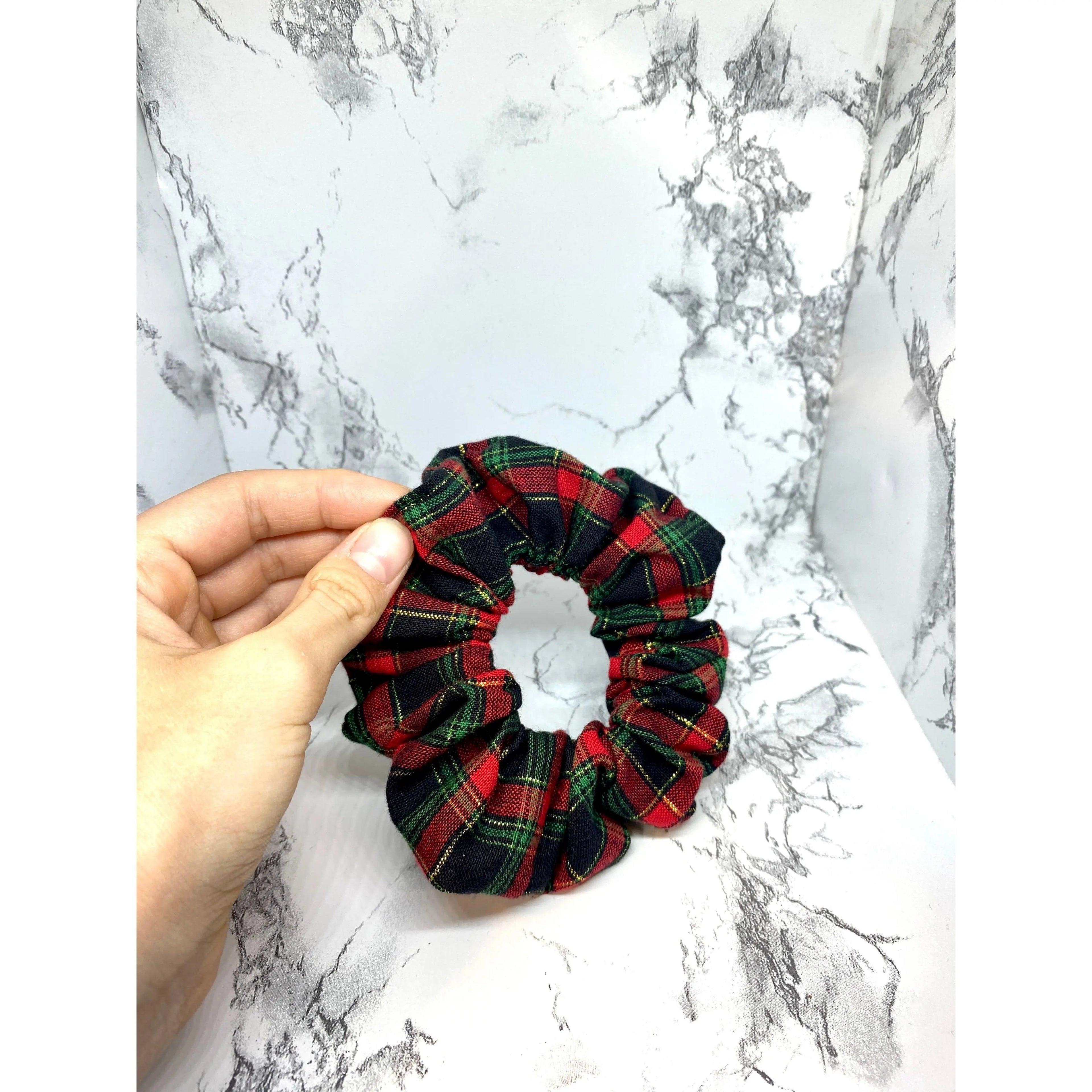 Mini Gold Sparkle Plaid Christmas Scrunchie
