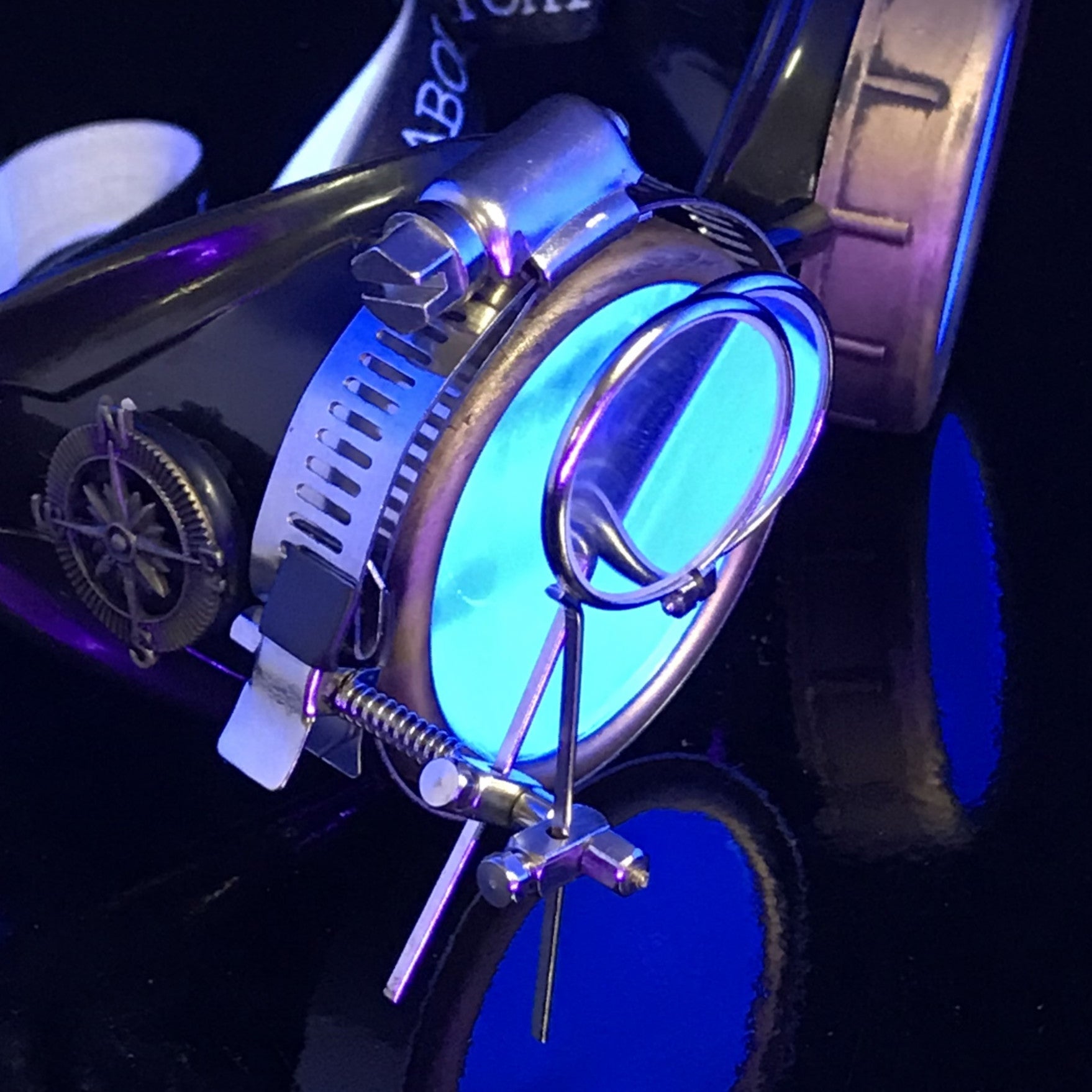 Steampunk Goggles with magnifying loupes UV glow neon blue lenses