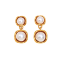 Double Pearl Drop Earrings 18K Gold Non Tarnish