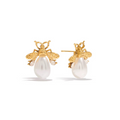 Pearl Bee Stud Earrings 18k Gold Non Tarnish