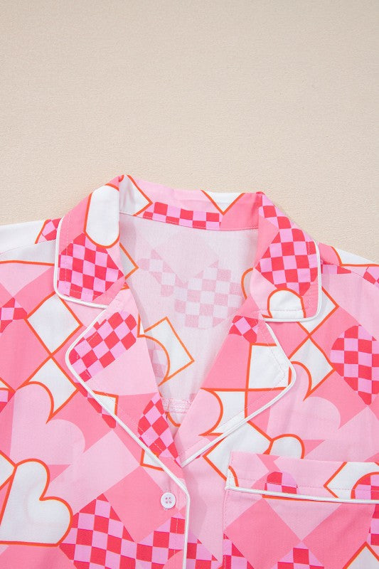 Heart Short Sleeve Shirt and Shorts Pajama Set