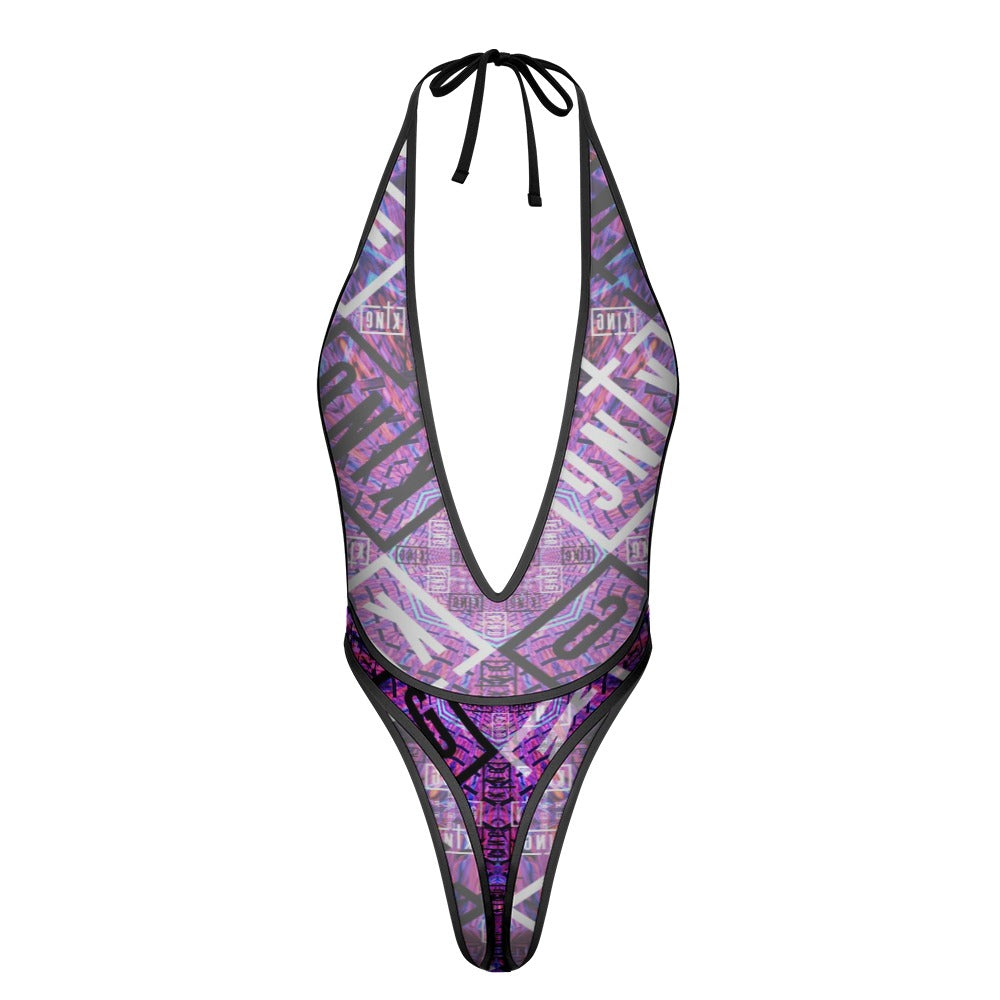 Sexy Swimsuit Women's Extreme One-Piece Mesh Revealing Swimwear Deep V Cleavage Thong Bottom Booty Quick Dry Tie-On Bathing Suit