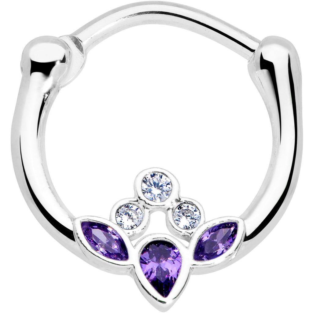 16G 3/8 Clear Purple Gem Classic Cluster Septum Clicker