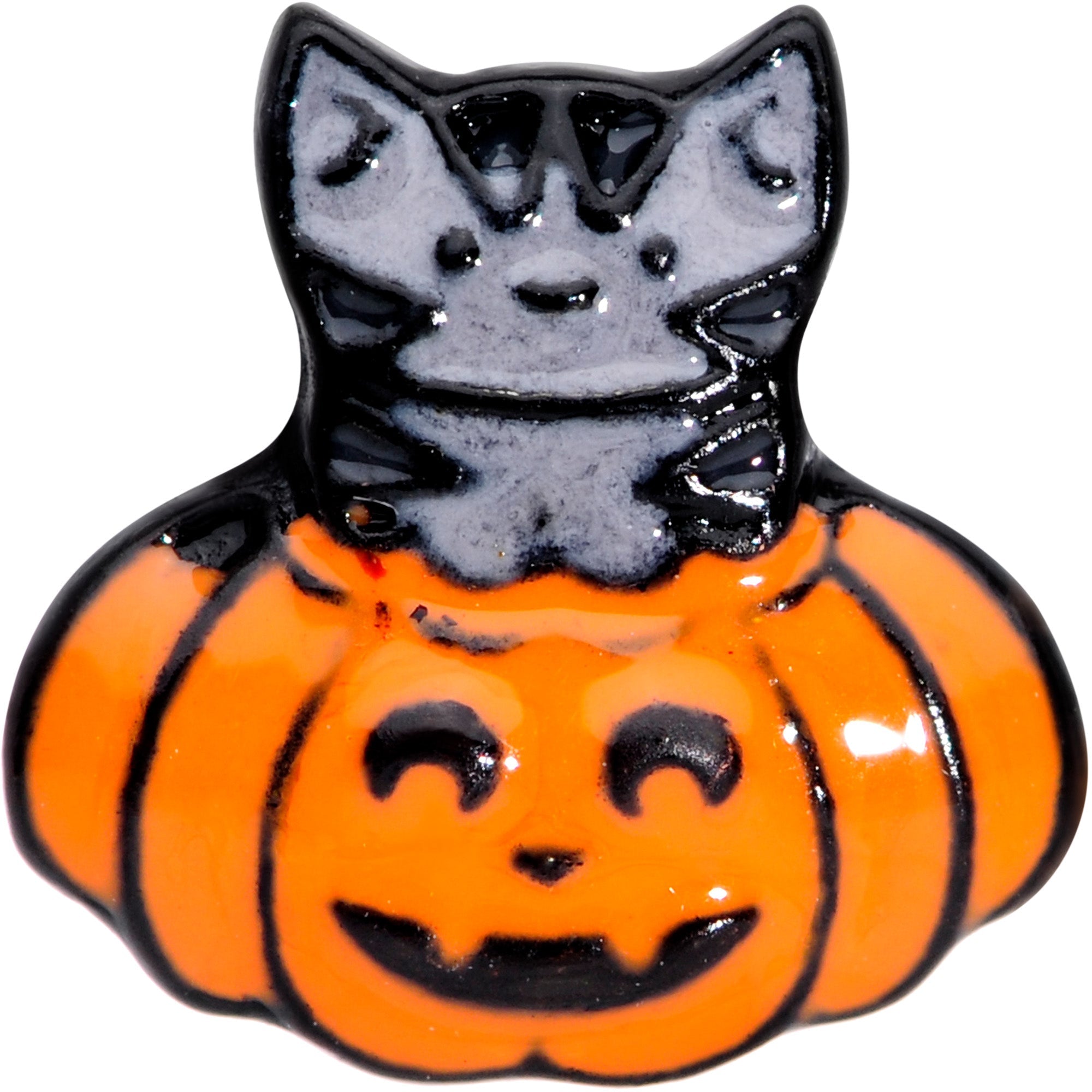 16G 5/16 Black Cat Surprise Pumpkin Halloween Labret Tragus