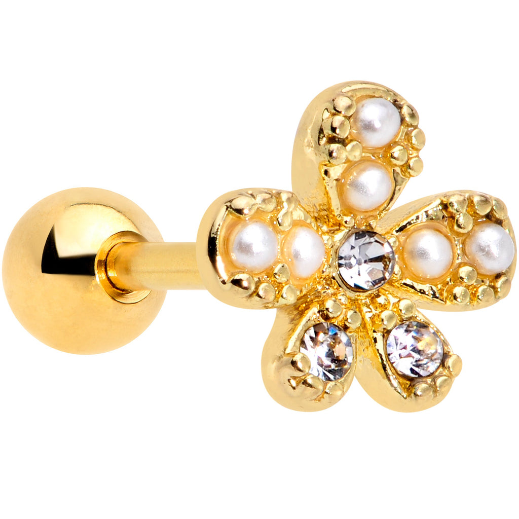 16G 1/4 Clear Gem Gold Tone Stylish Splat Cartilage Tragus Earring