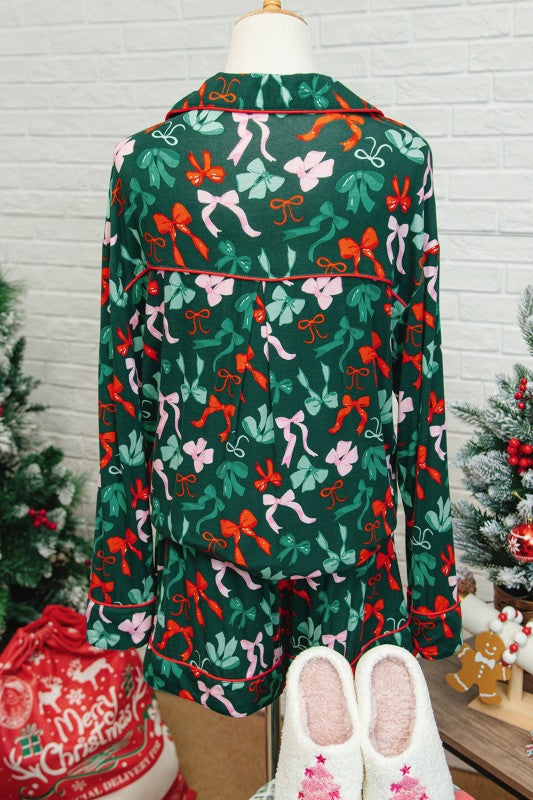 Bow Holiday Shirt and Short Pajama Set