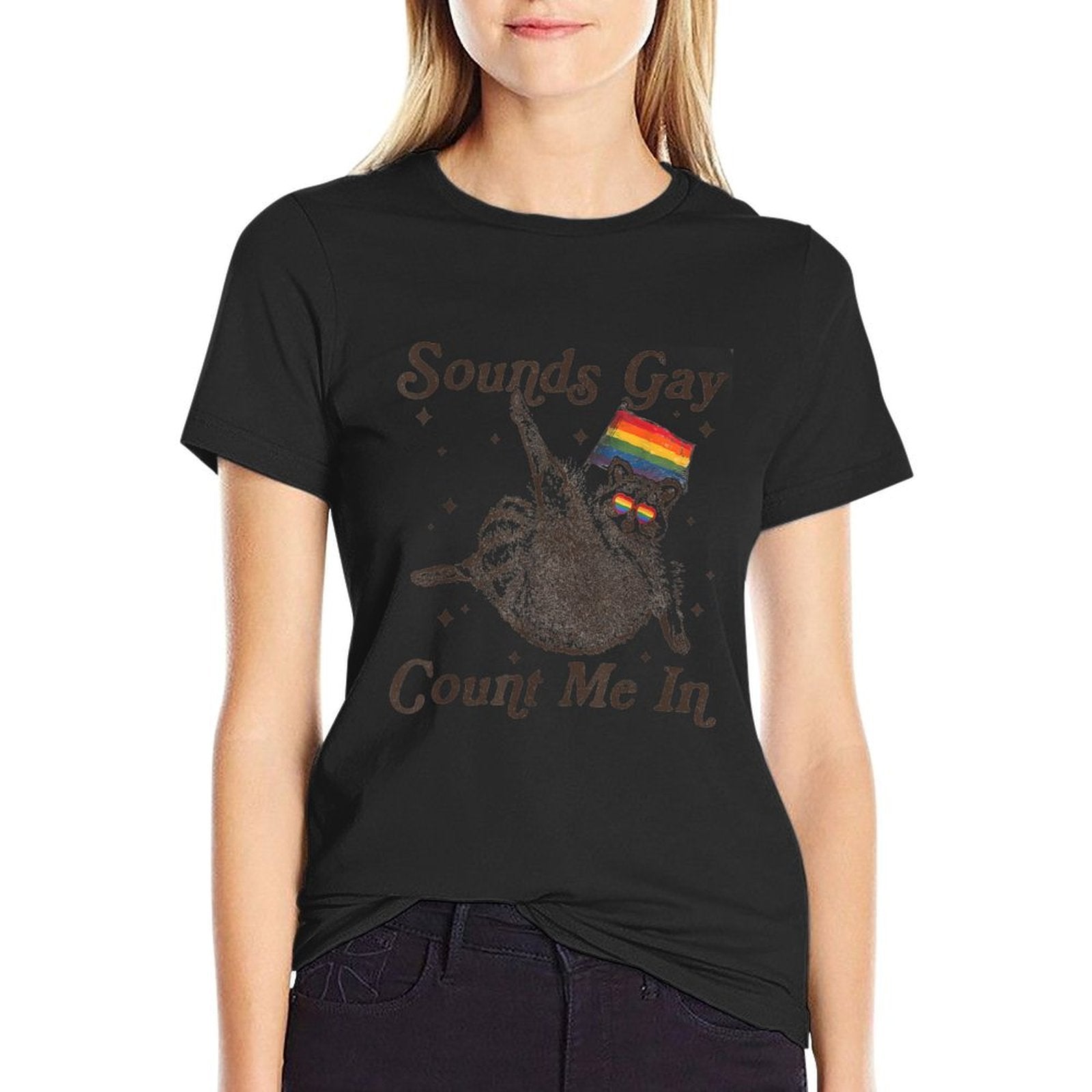 Vintage Sounds Gay Count Me In Racoon LGBT LGBTQ Pride Month  Stretchy T-Shirt