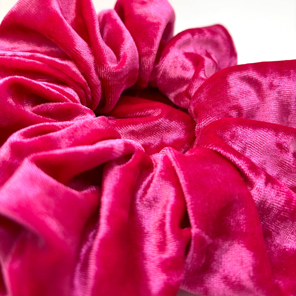 Bright Pink Crushed Velvet Scrunchie