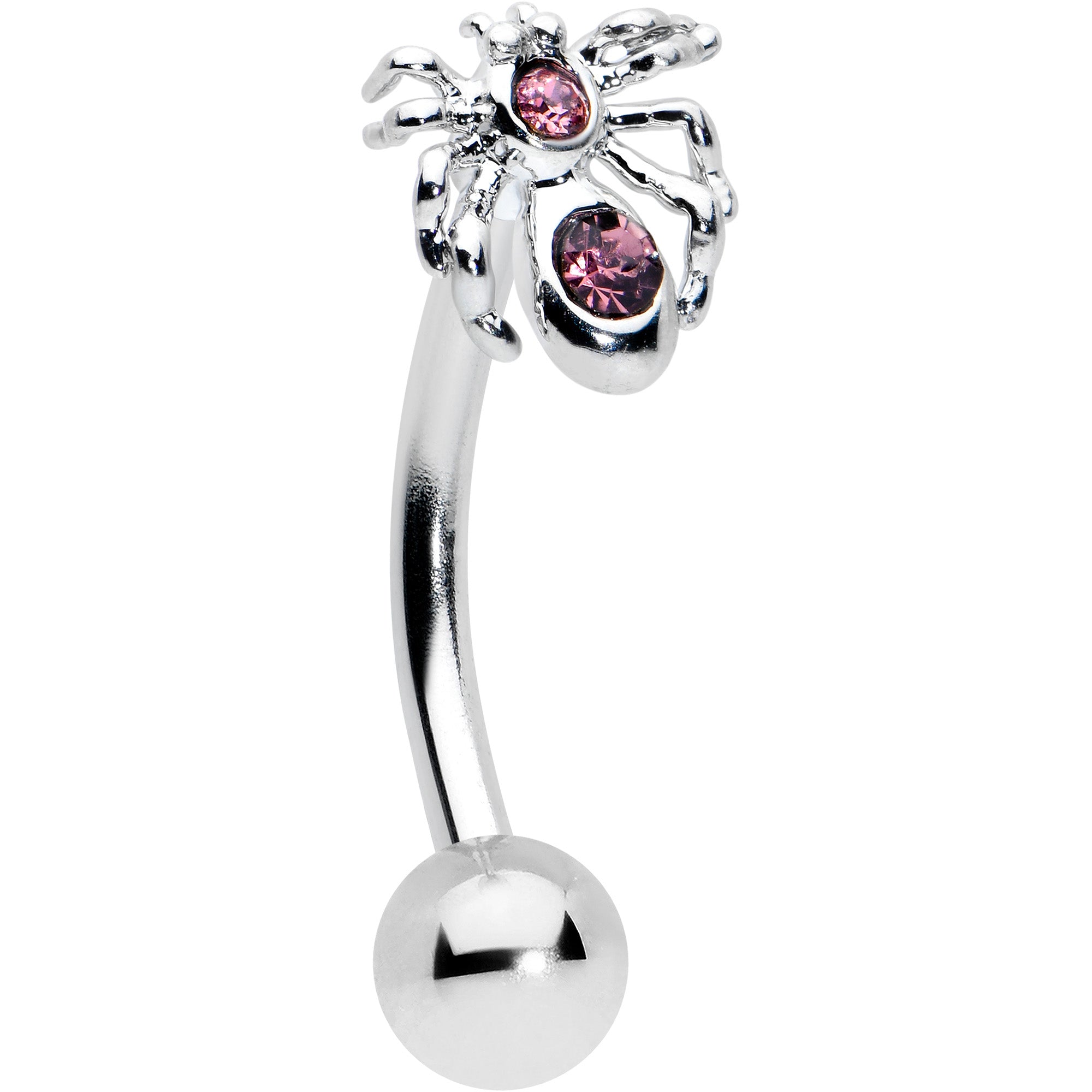 16G 5/16 Pink Gem Black Spider Witch Curved Eyebrow Ring Set of 3