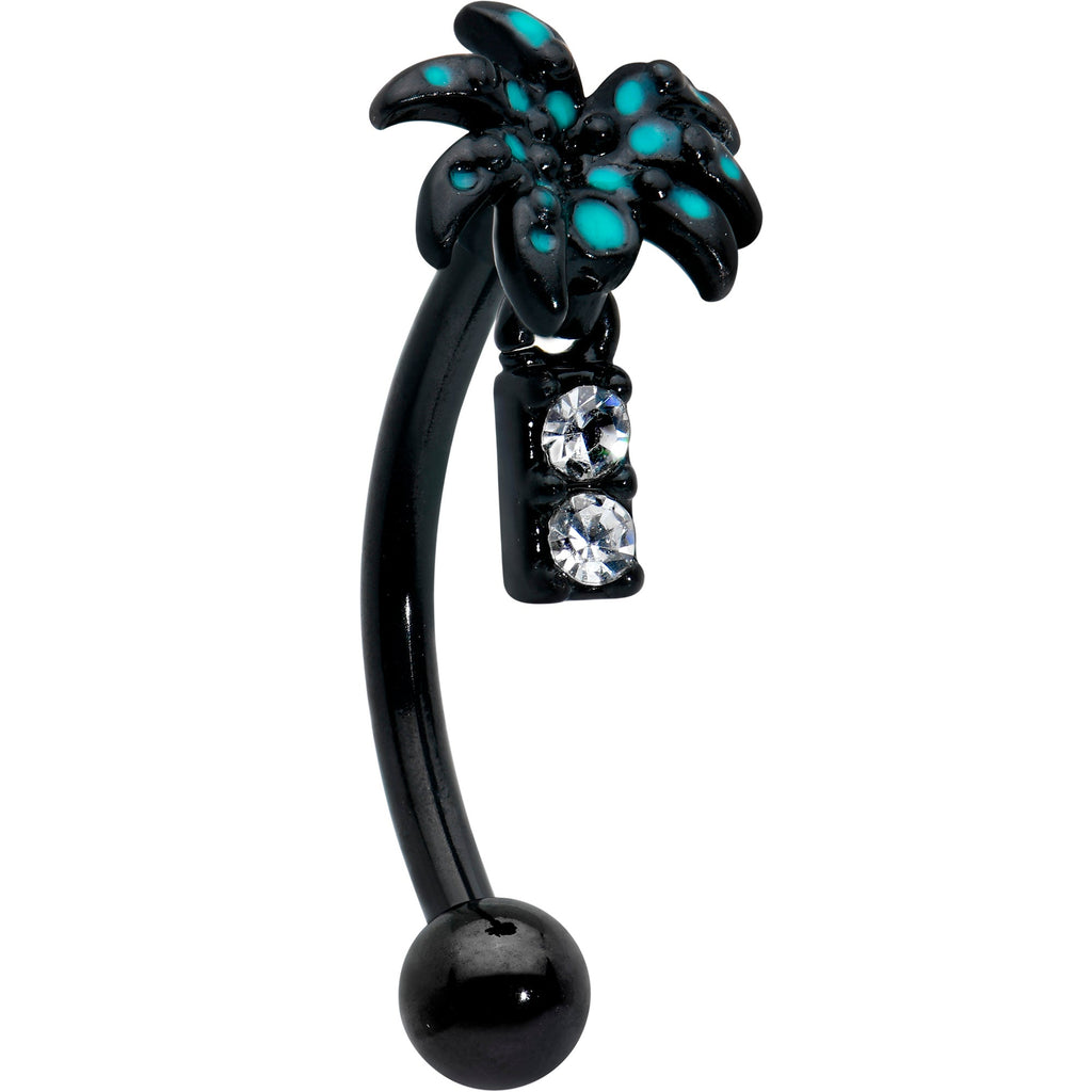 16G 5/16 Black Night Palm Tree Dangle Curved Eyebrow Ring