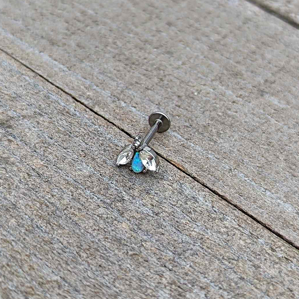 16G 5/16 White Synthetic Opal Flower Labret Monroe Tragus