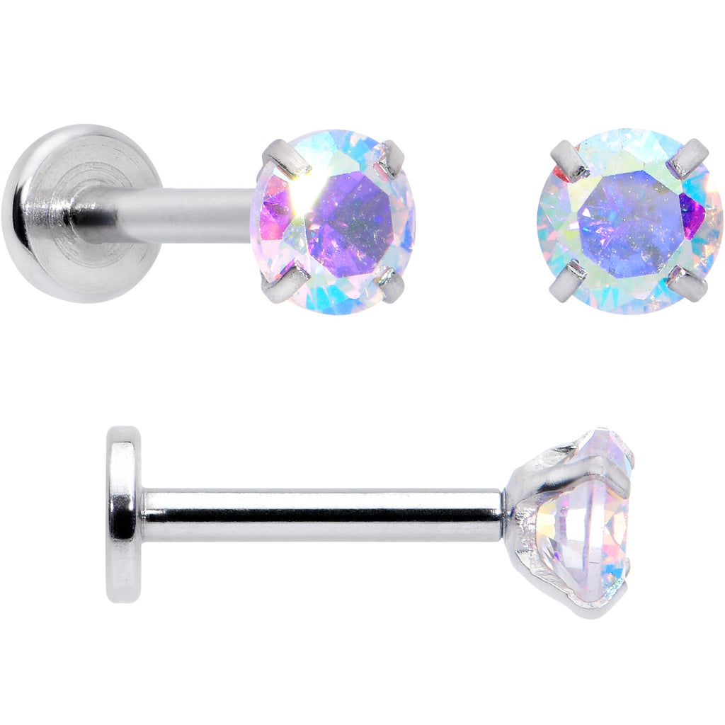 16G 5/16 3/8 Aurora Gem Green Faux Opal Labret Monroe Set of 4