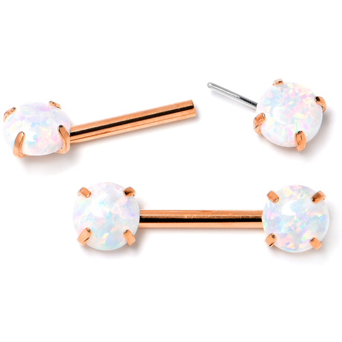 14G 1/2 White Synthetic Opal Rose Hue Threadless Nipple Ring Set