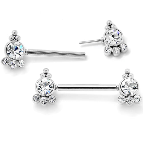 14G 9/16 Clear CZ Gem Style Threadless Barbell Nipple Ring Set