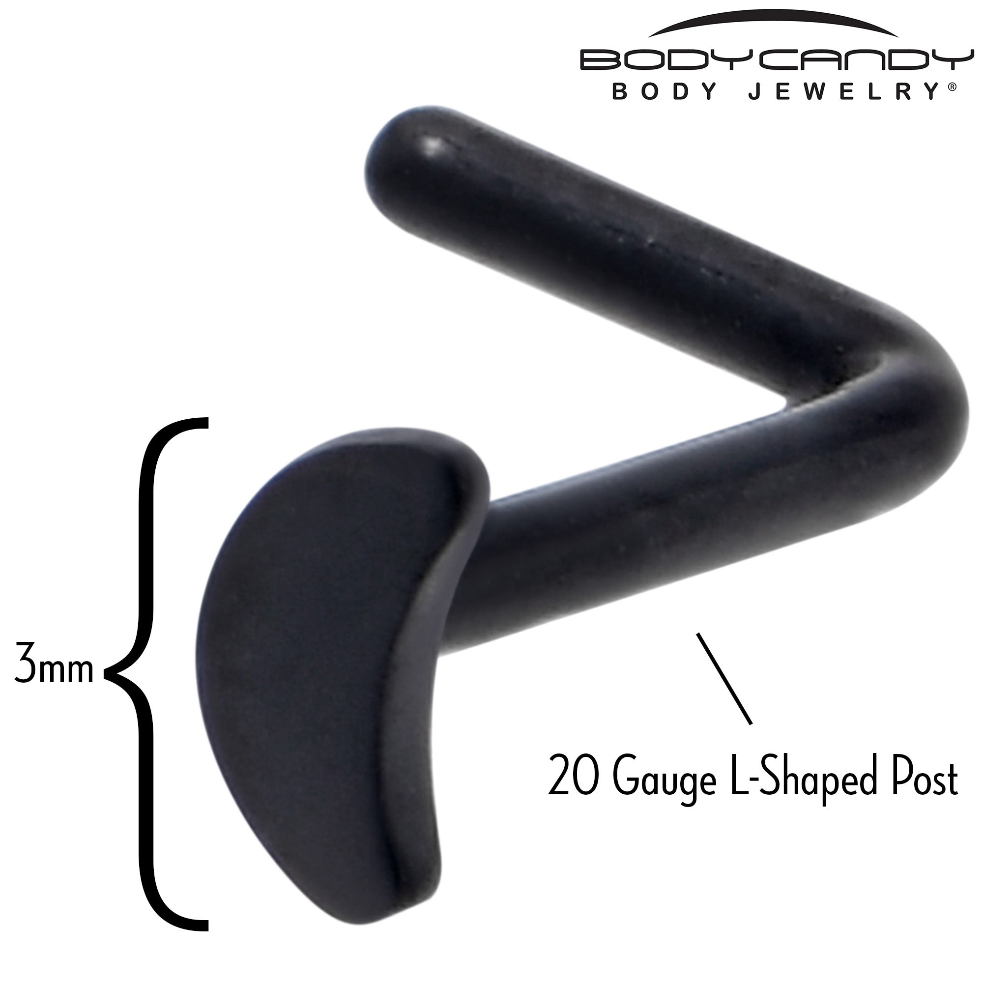 20G 1/4 Black ASTM F-136 Implant Grade Titanium Moon End L Shape Nose Ring