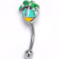 16G 5/16 Aurora Gem Beach Heart Palm Tree Curved Eyebrow Ring