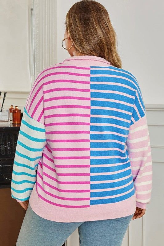 Stripe Colorblock Half Zip Sweater