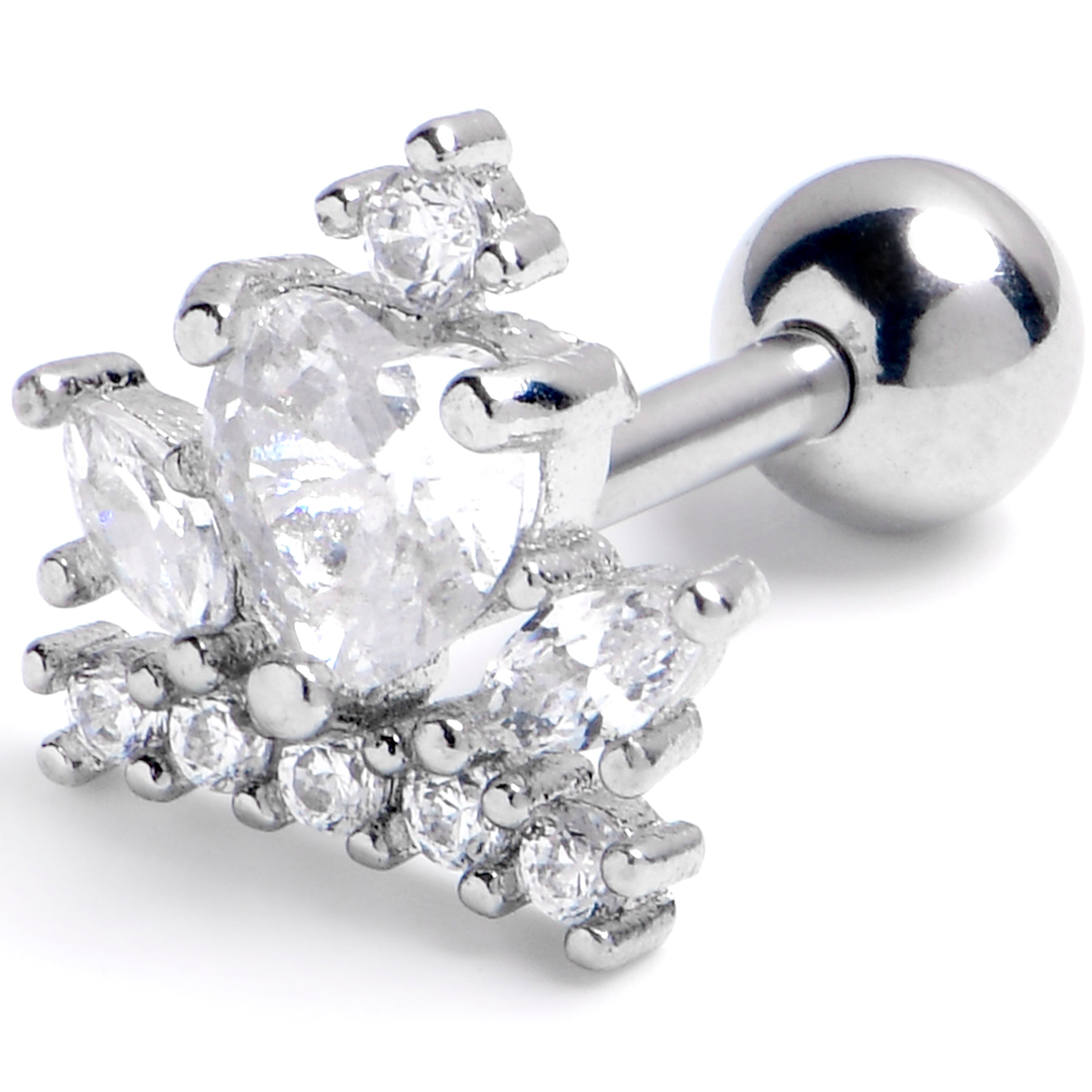 16G 1/4 Clear Gem Heart Crown Cartilage Tragus Earring