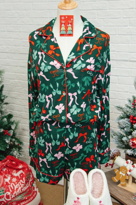 Bow Holiday Shirt and Short Pajama Set