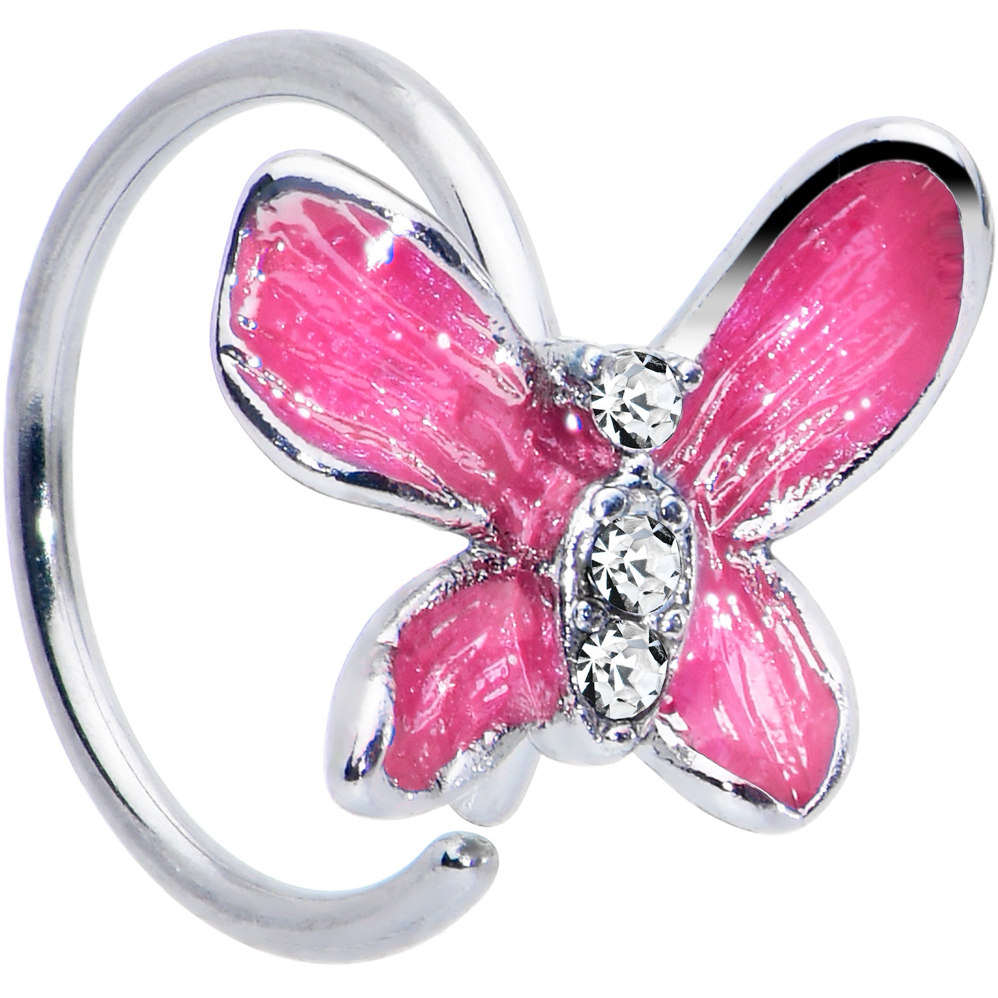 20G 5/16 Clear Gem Chunky Butterfly Pink Nose Hoop