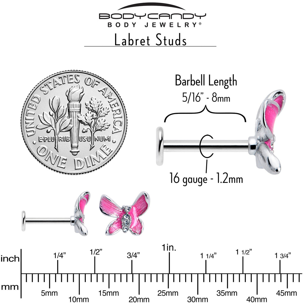 16G 5/16 Clear Gem Chunky Butterfly Pink Labret Monroe Tragus