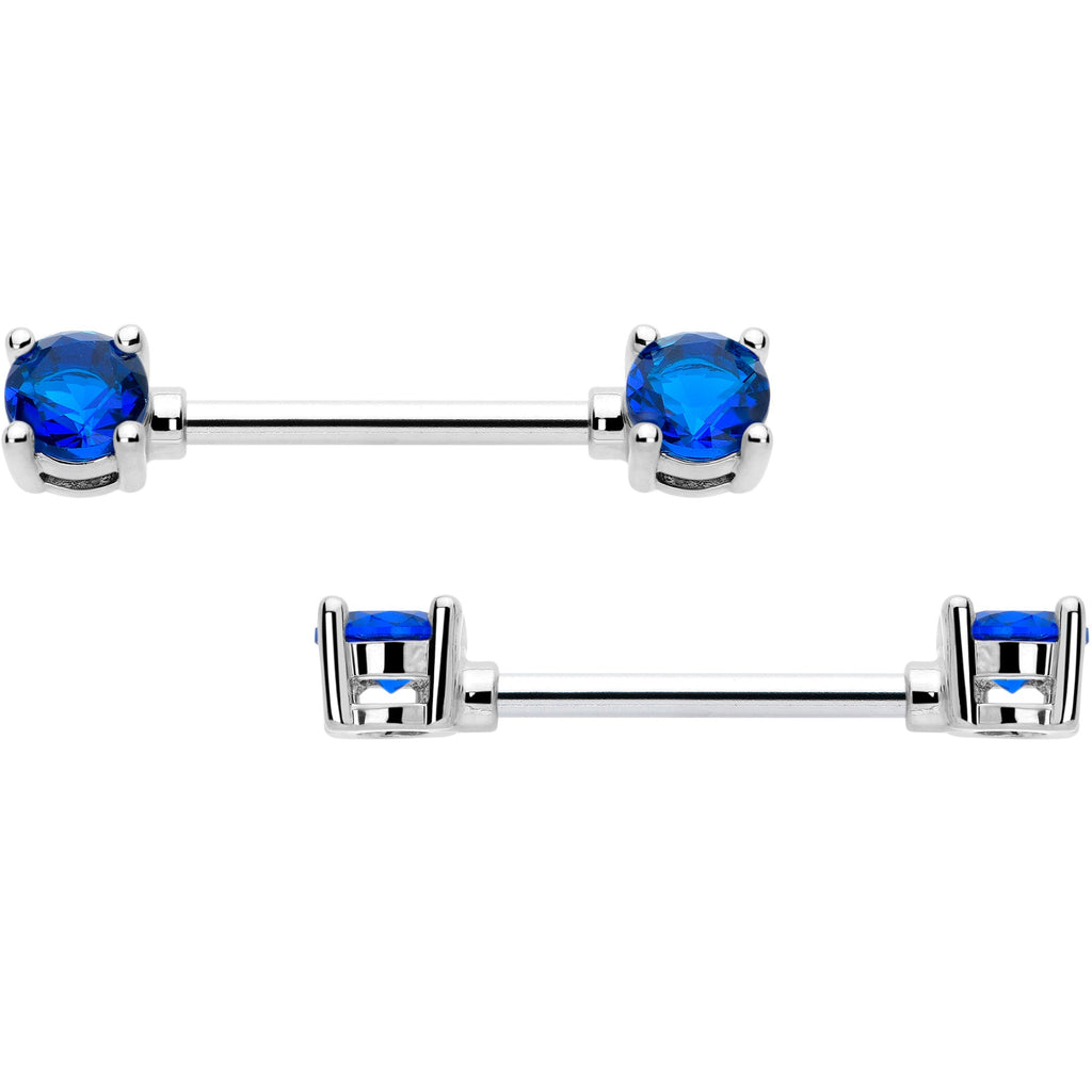 14G 9/16 Blue CZ Gem September Birthstone Nipple Ring Set