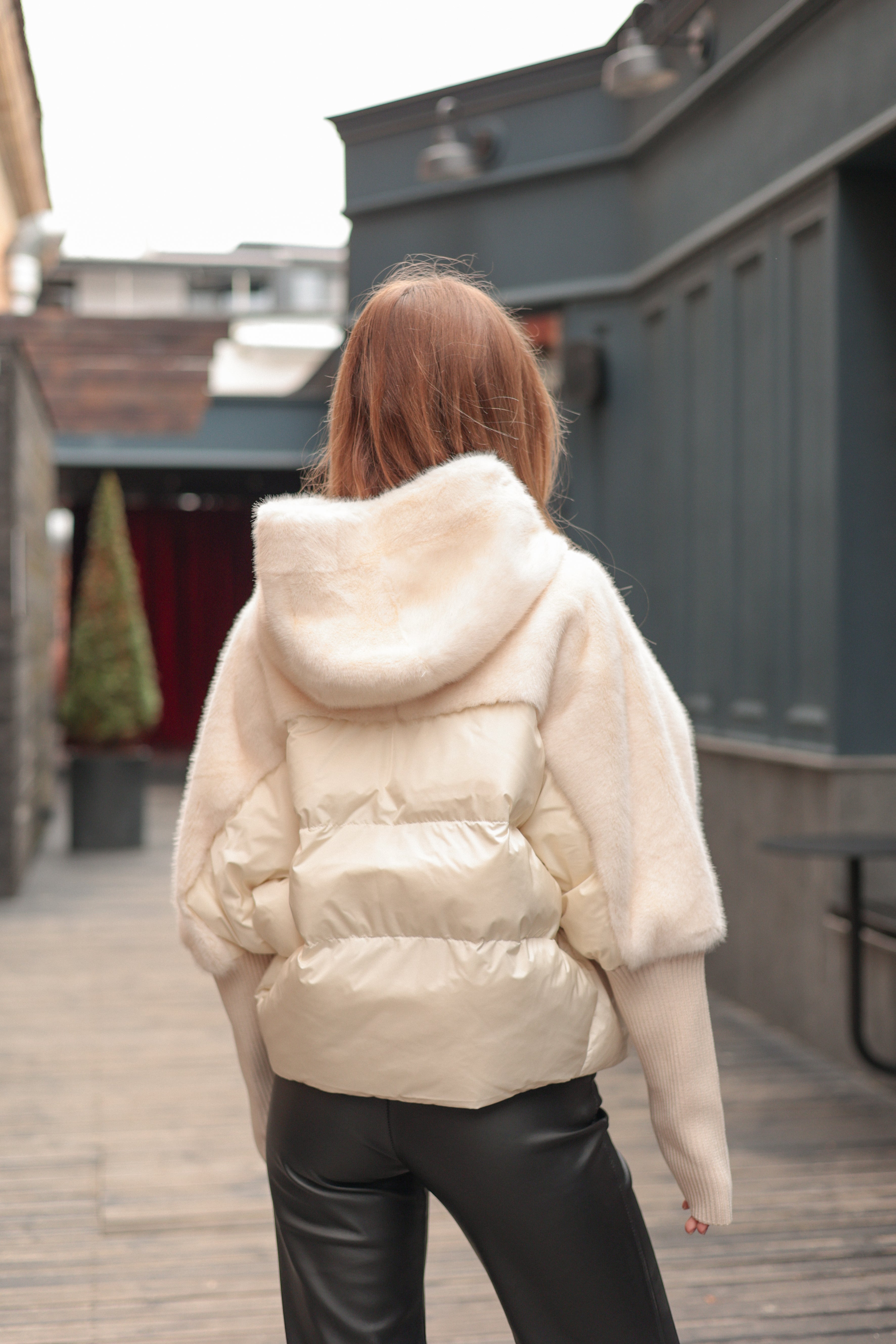 Serena Eco-Fur Down Fill Coat in Ivory