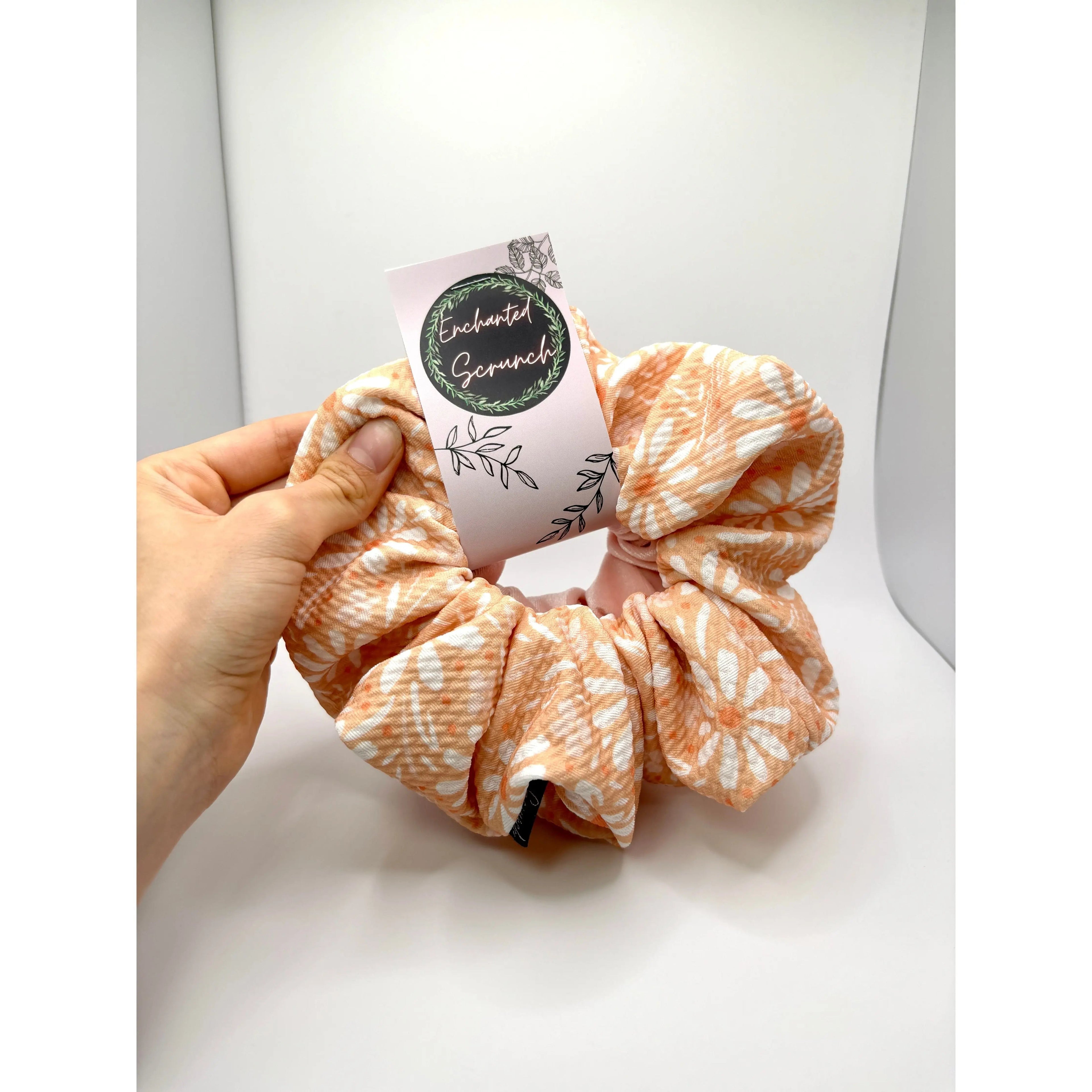 Pink Floral & Pink Velvet Scrunchie Set
