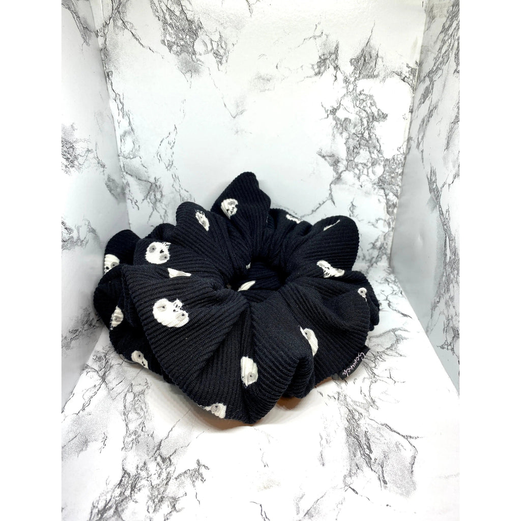 Black Skulls Halloween Ribbed Scrunchie